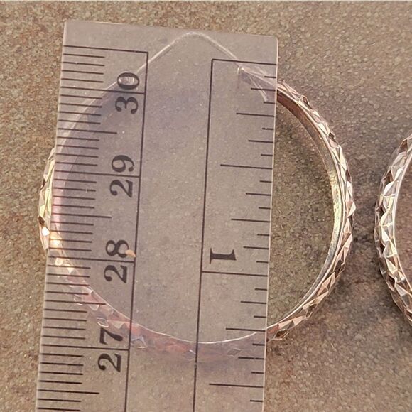 Sterling Vintage 70's Openwork Diamond Cut 1 3/4" Hoop Earrings - Picture 2 of 8